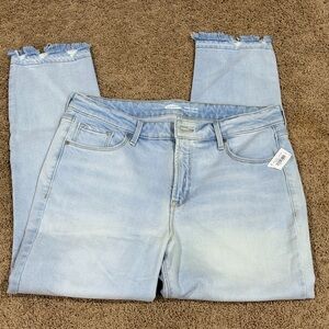 Old Navy Power Straight High Rise Raw Cuff Women's size 14 Blue Denim Jeans